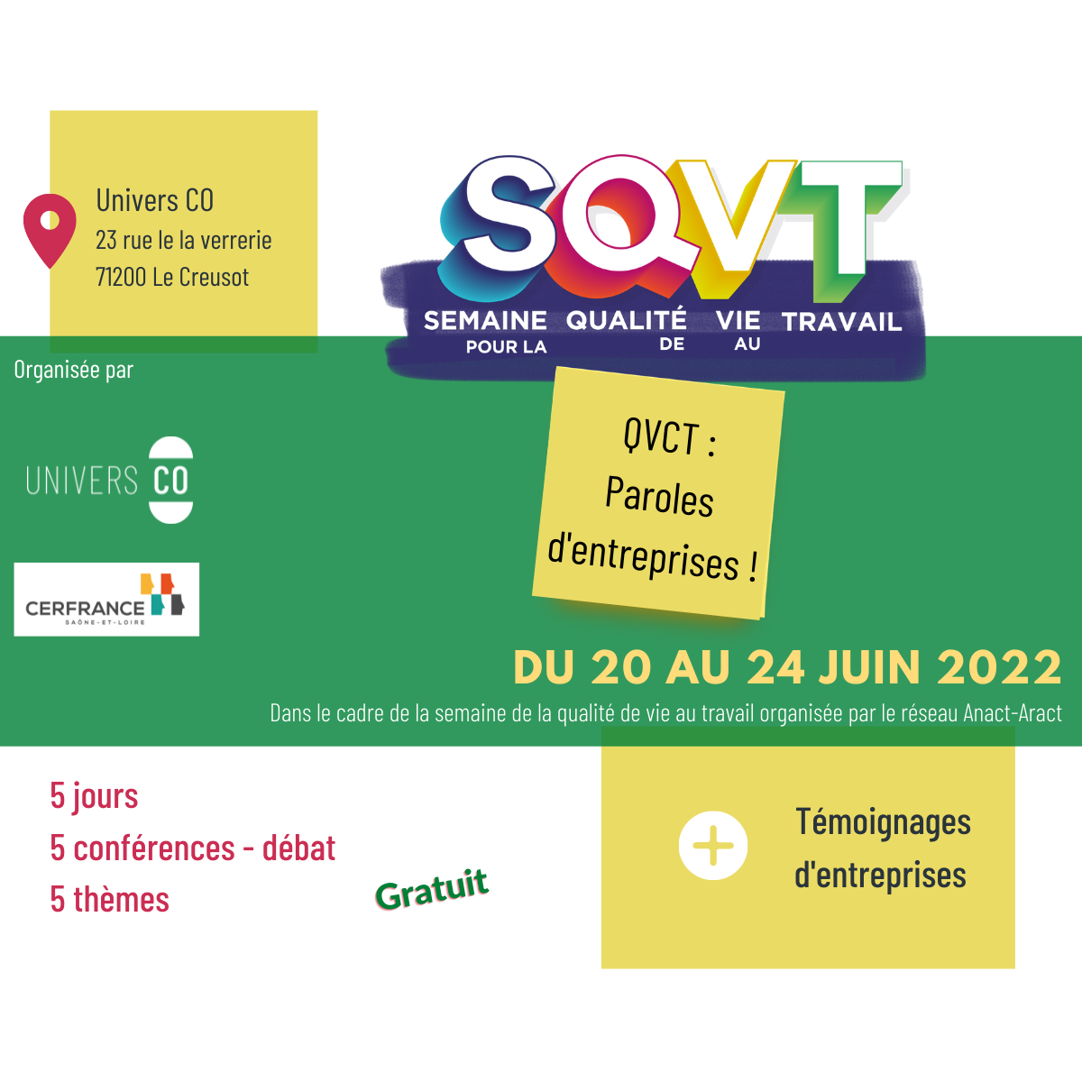 Integration de personnes en situation de handicap de 12h à 14h / SQVT